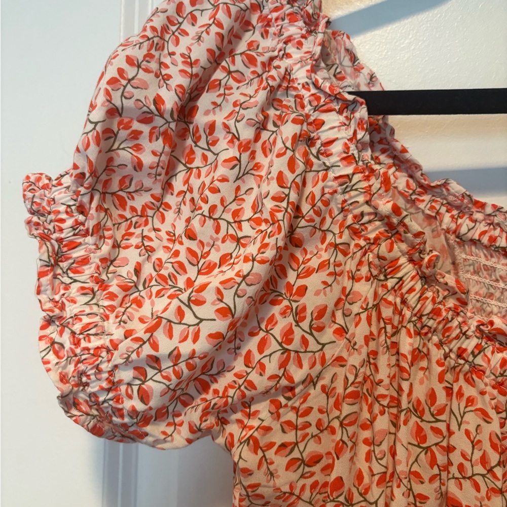 LOFT White Dress with Red Floral Print Midi - Picture 3 of 5